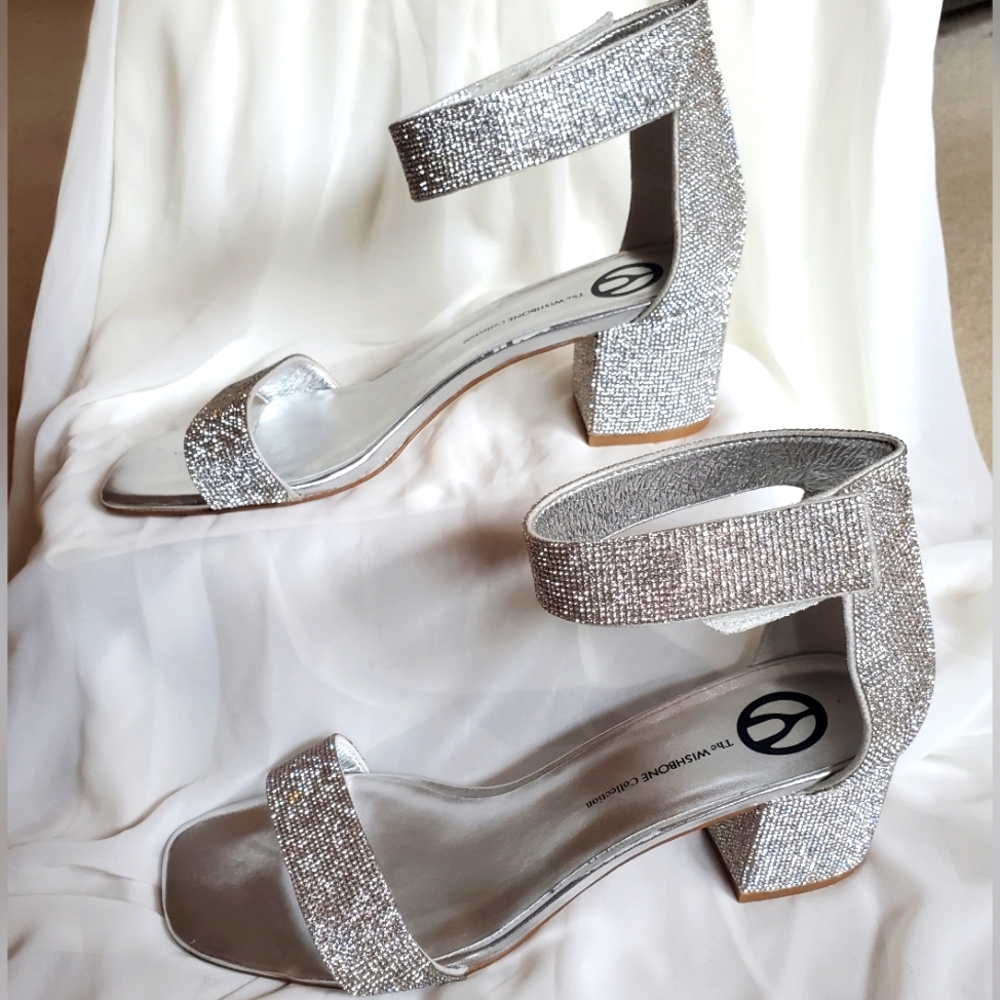 Wishbone Open Toe Block Heels - Size 11 - Silver